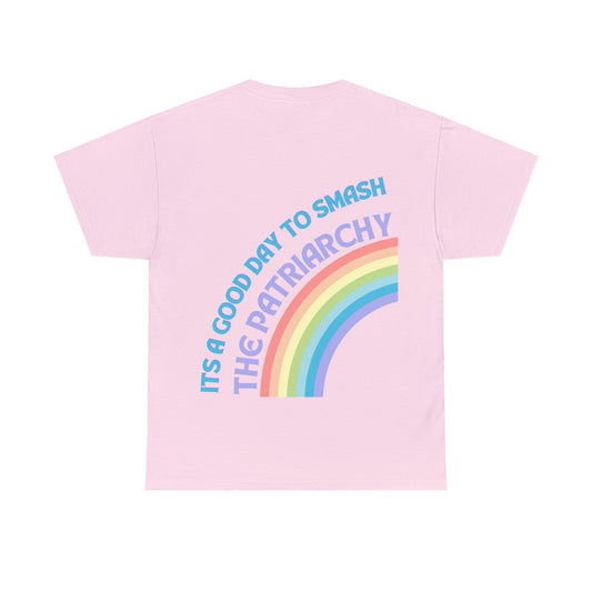 Unisex Baumwoll T-Shirt "It's a Good Day to Smash the Patriarchy, Feministisches Statement Shirt mit Regenbogenfarben, Unisex T-Shirt